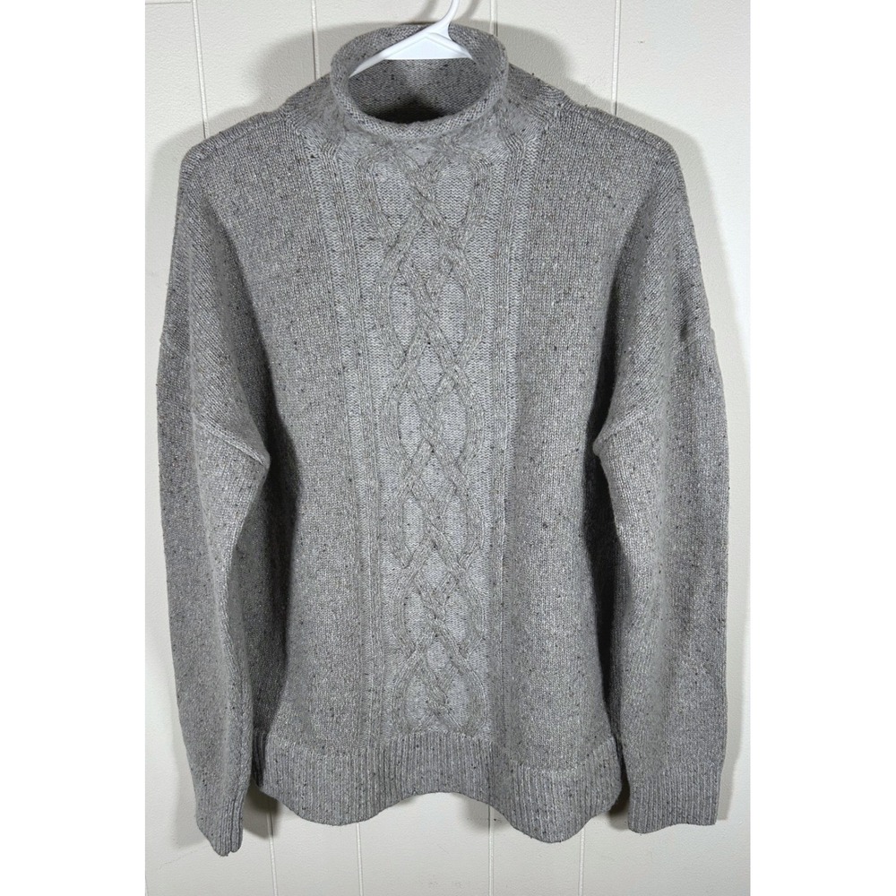 Brooks Brothers Gray Lambswool Blend Cable Knit Mock Roll Neck Sweater Women M